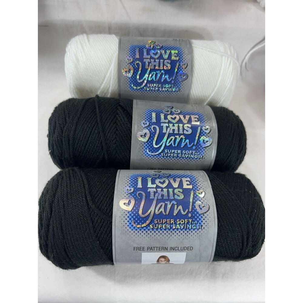 3 Skeins I Love This Yarn 7 Oz White Black Acrylic